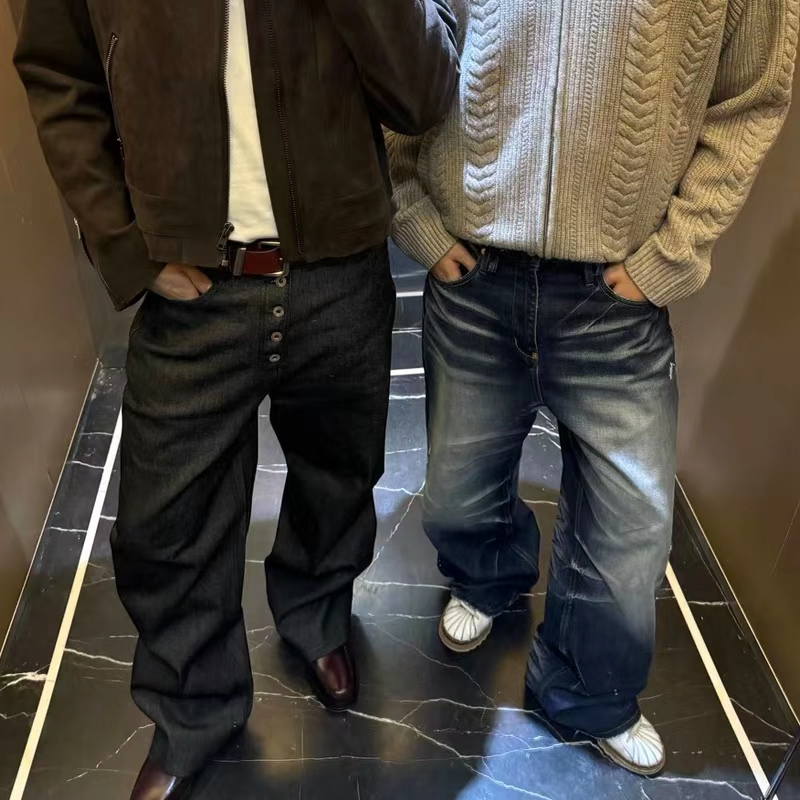 自主原版 康龙面料 五连麦穗扣原色重磅宽松直筒牛仔裤14oz养牛 - 图0