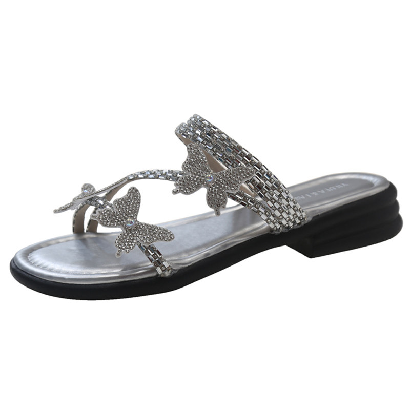 法式平底拖鞋女夏外穿高级感2025新款仙女风凉拖鞋水钻配裙子凉鞋,淘宝优惠券,粉丝福利购,淘宝优惠卷