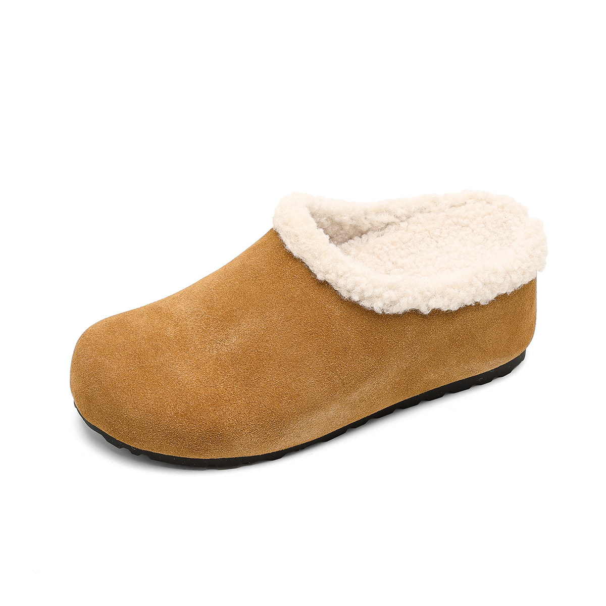 牛皮版~6cm内增高厚底羊羔毛包头半拖鞋女2025冬季加绒毛毛勃肯鞋,淘宝优惠券,粉丝福利购,淘宝优惠卷