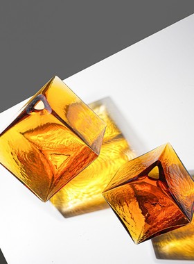 凹面魔方形水培玻璃花瓶家居软装插花工艺品几何花瓶摆件彩色玻璃