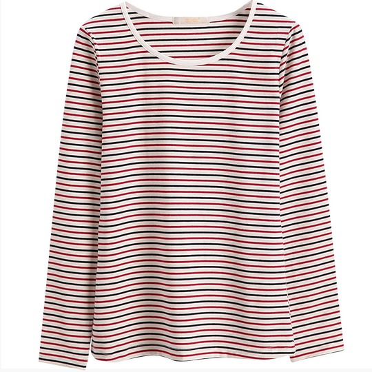 Elderly women's long-sleeved large size striped T-shirt