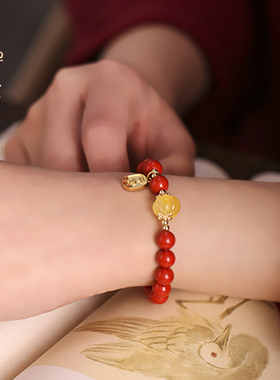 禅木匠原矿朱砂蜜蜡手链