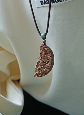 印度老山檀香木龙凤配一对吊坠