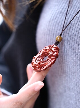 鱼化龙印度小叶紫檀佛牌吊坠项链