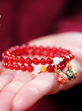 吞金兽红玛瑙和田玉蜜蜡松石手链