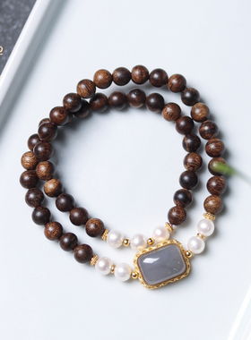 禅木匠达拉干沉香烟紫和田玉手链