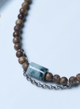 禅木匠沉香木翡翠手链