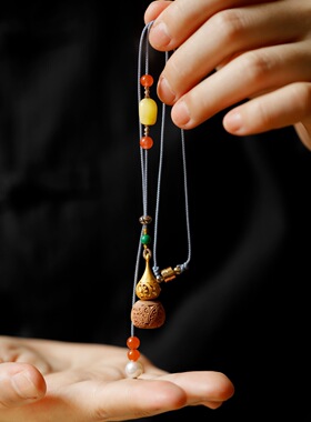 禅木匠老山檀香木蜜蜡珍珠吊坠