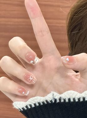 卡通可爱Kitty短款穿戴甲半手工显白百搭法式猫眼学生党美甲贴片
