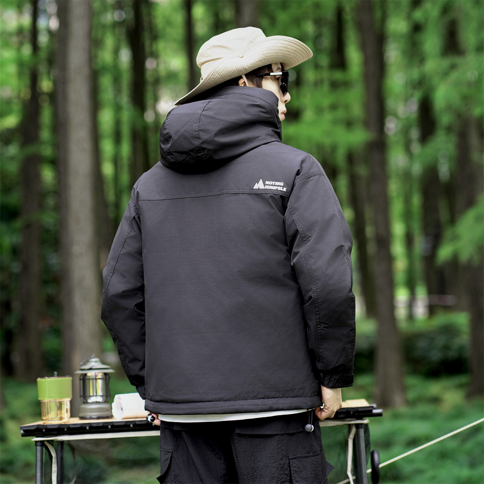 潮牌户外工装连帽羽绒服外套男冬季韩版休闲青年短款帅气羽绒夹克 - 图0