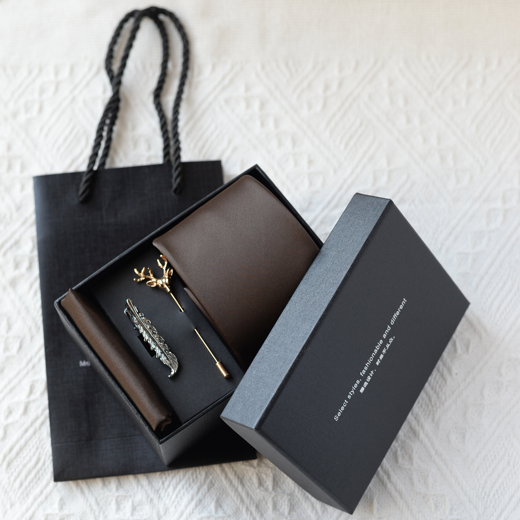 高级感花纹领带礼盒套装西装衬衫配饰送男生工作礼物情人节时尚潮,淘宝优惠券,粉丝福利购,淘宝优惠卷