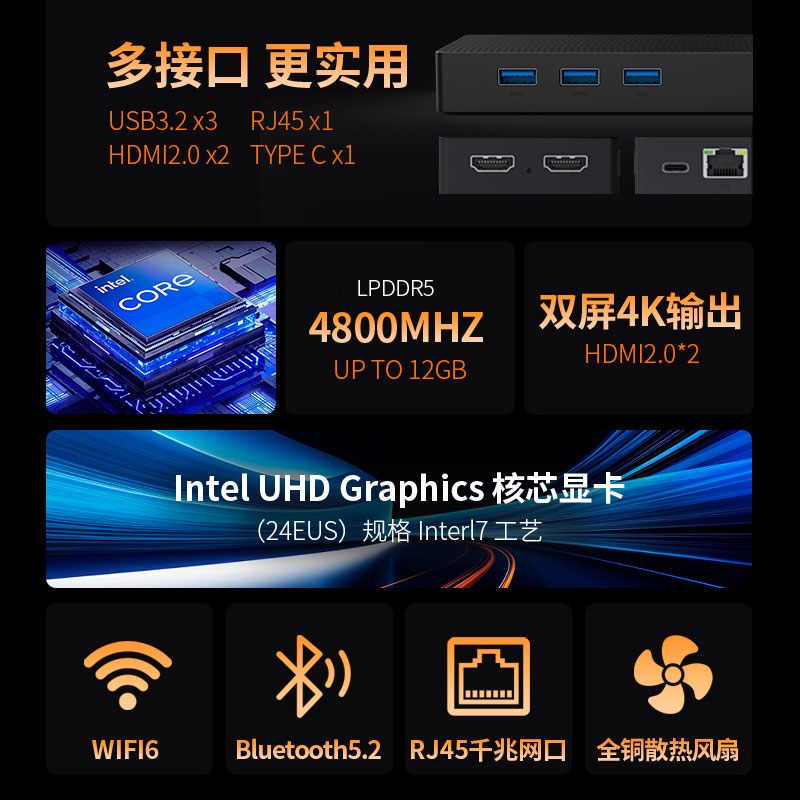 斯波兰N200迷你主机N305mini小主机n100台式电脑DAD600超小n150微型小型便携式nas准系统办公家用静音低功耗 - 图1