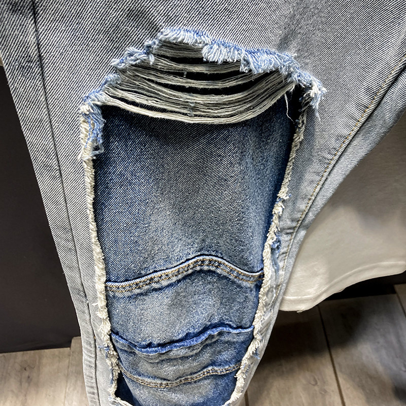 潮牌破洞拼接款工装阔腿牛仔裤男春季款美式休闲痞帅宽松直筒长裤,淘宝优惠券,粉丝福利购,淘宝优惠卷