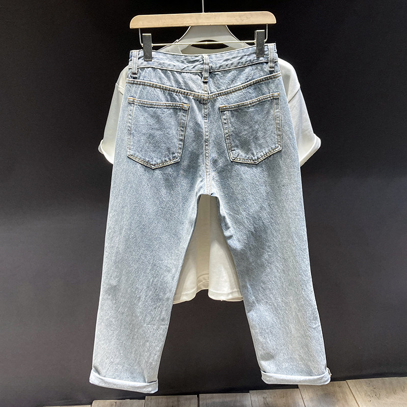 潮牌破洞拼接款工装阔腿牛仔裤男春季款美式休闲痞帅宽松直筒长裤,淘宝优惠券,粉丝福利购,淘宝优惠卷