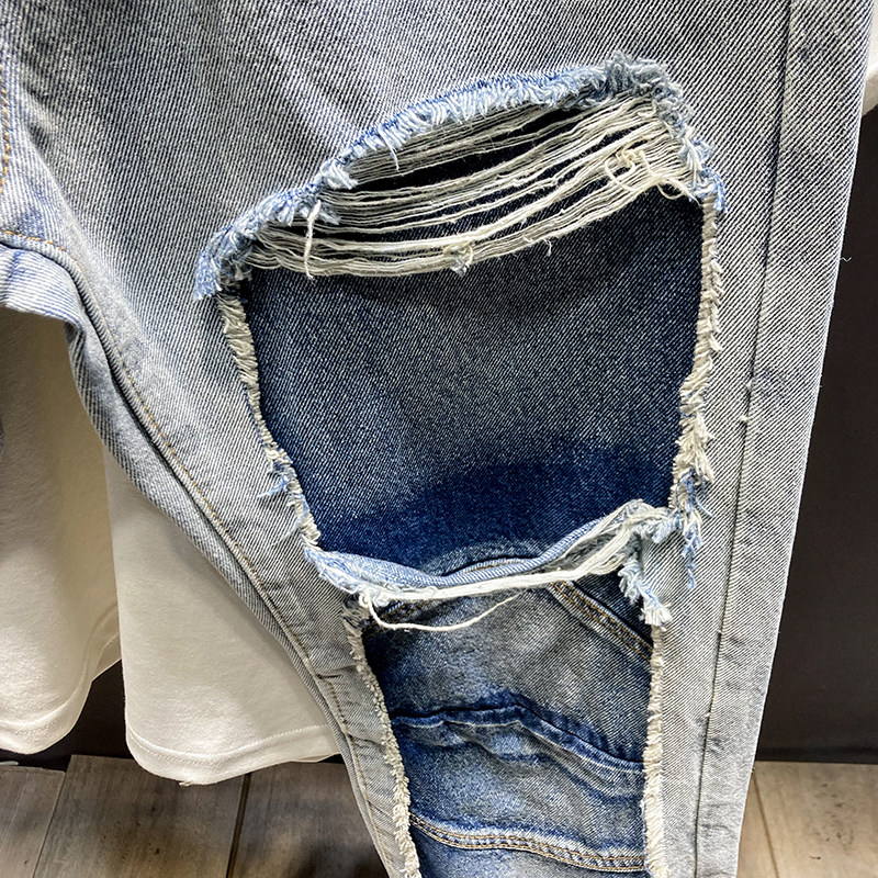 潮牌破洞拼接款工装阔腿牛仔裤男春季款美式休闲痞帅宽松直筒长裤,淘宝优惠券,粉丝福利购,淘宝优惠卷