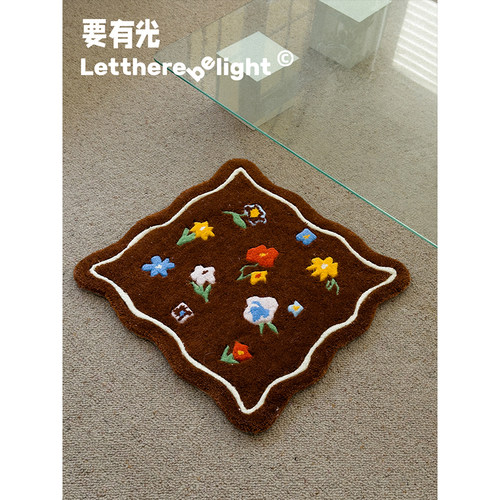 创意绿草地手工剪花毯小地毯ins小地垫沙发坐垫创意摆件墙面装饰 - 图1