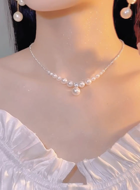 气质经典强光珍珠锁骨链女