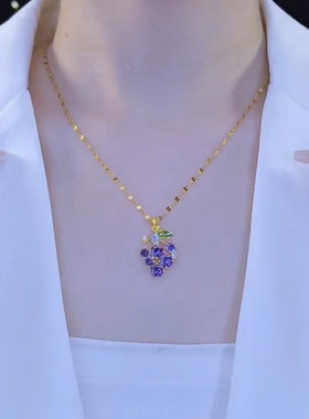 锆石可爱减龄紫色葡萄吊坠锁骨链