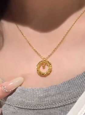 锁骨链古法金镂空织梦网项链女潮