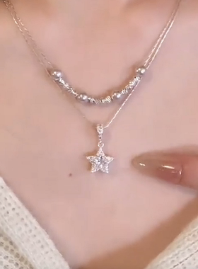韩国气质双层叠带珍珠星星吊坠锁骨链女轻奢小众设计吊坠颈链配饰