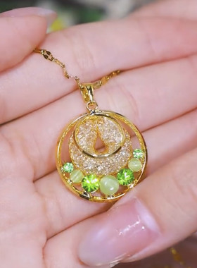 清新气质绿色金丝水晶锁骨链时尚百搭大气吊坠女2025春夏新款配饰
