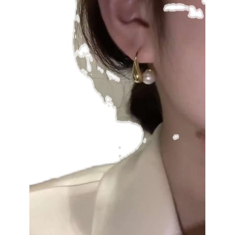 法式金色小水滴耳环秋冬气质高级感优雅精致一款两戴珍珠网红耳饰 - 图3