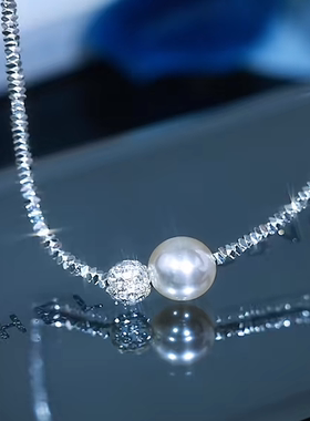 碎银子钻球珍珠吊坠项链女2025新款高级感锁骨链轻奢小众颈链配饰