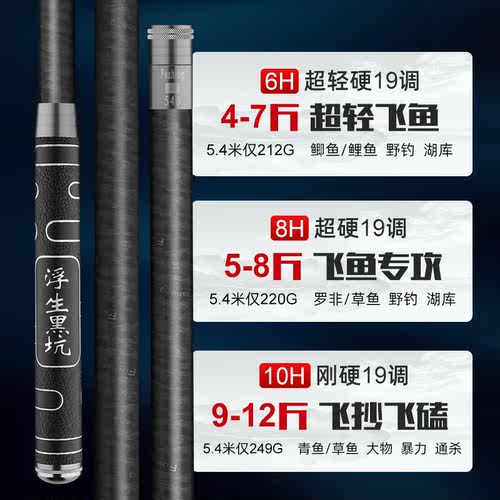 黑坑鱼竿超硬19调手杆飞磕黑棍大物竿6H8H10H台钓竿罗非 鲢鳙钓竿 - 图3