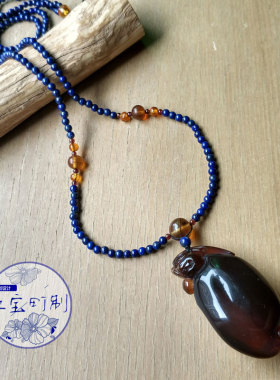 原创设计风缅甸琥珀貔貅毛衣链