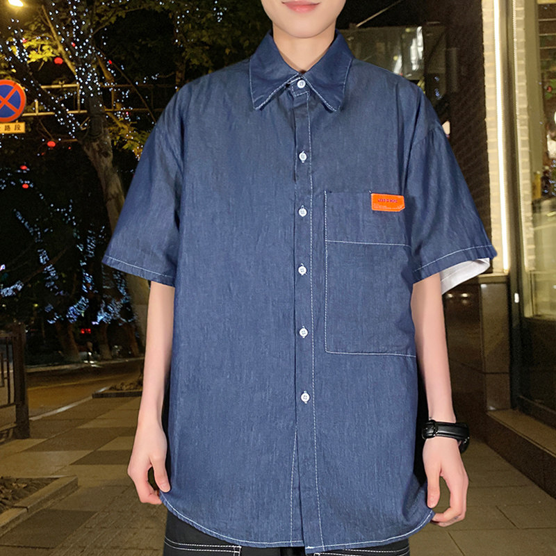 网红很仙的牛仔男痞帅潮牌ins衬衫 ccmkhf衬衫