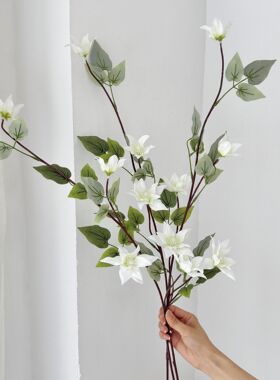 月光铁线莲仿真花家居电视墙装饰花摆件摄影道具婚庆酒店造景假花