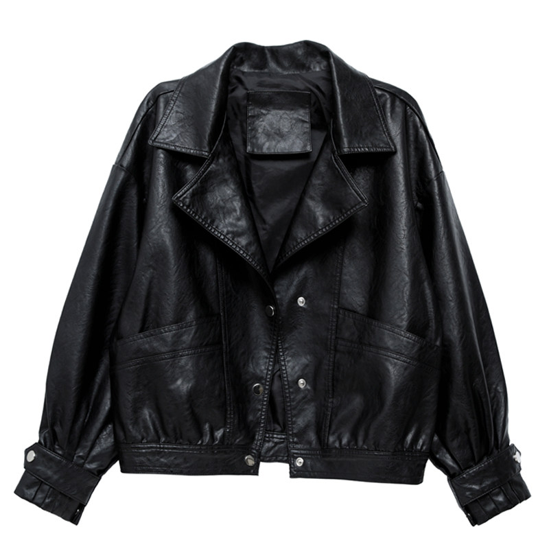 短款宽松2021年春秋新款韩版皮夹克 简卡璐皮衣