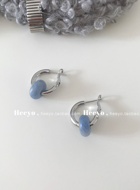 高级感小众蓝色天然石吊坠耳环
