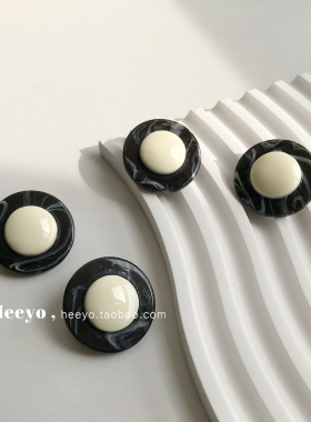 新中式复古晕染黑白撞色圆形耳环