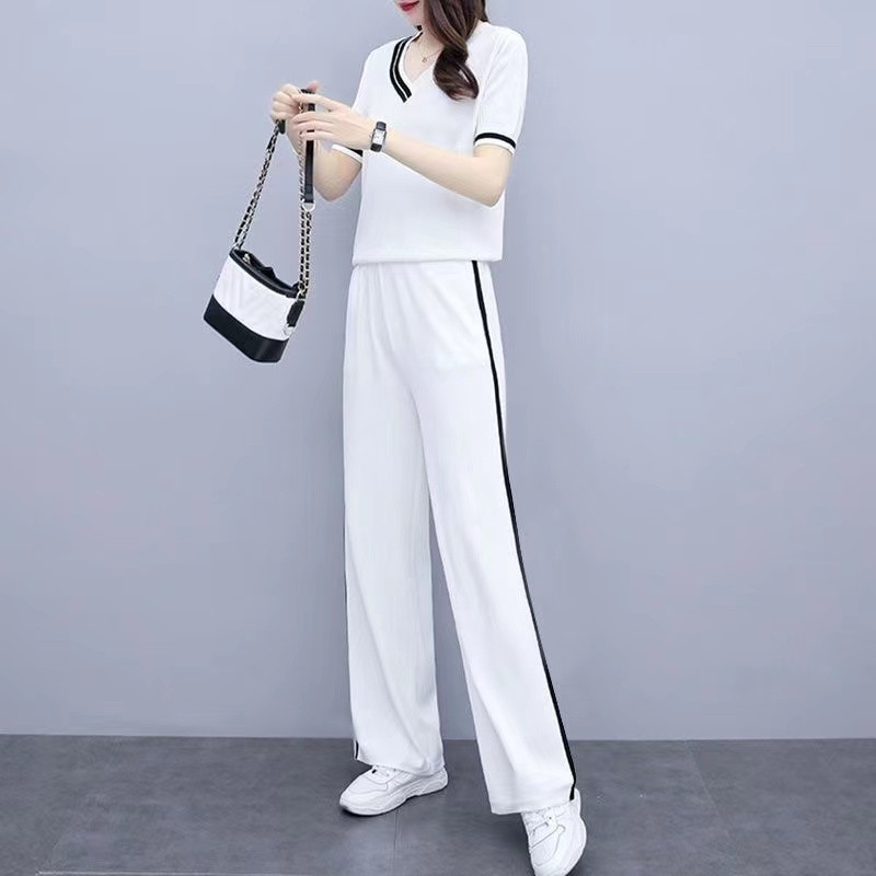 夏季运动套装女时尚气质显瘦短袖阔腿裤2025新款韩版休闲服两件套,淘宝优惠券,粉丝福利购,淘宝优惠卷