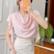 Feijie Customized 2026 Swing Collar Satin Chiffon Shirt Women's Summer Temperament Ruffled Ribbon Feifei Sleeve Slim Top