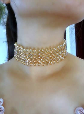 温柔风水晶项圈脖子遮疤痕锁骨链