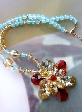 花开富贵原创施家水晶毛衣链长款项链女新娘结婚礼服晚宴饰品礼物