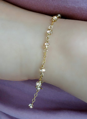 嫣然14k金手链女简约纤细闪亮