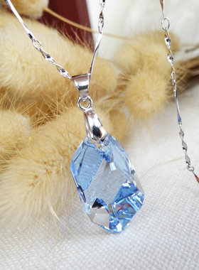 奥地利水晶立体菱形925银锁骨链