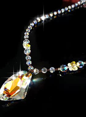 原创超闪水晶长款高贵风毛衣链