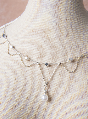 银色珍珠蕾丝锁骨链女款新款项链