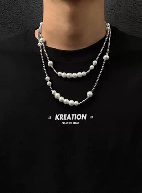 珍珠项链男小众男士锁骨链潮牌百搭痞帅卫衣链纵她入骨梁思伟同款