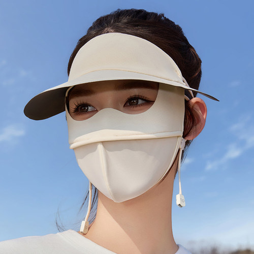 全脸防护面罩女夏季脸基尼黑胶帽檐遮阳透气防紫外线冰丝防晒口罩 - 图2