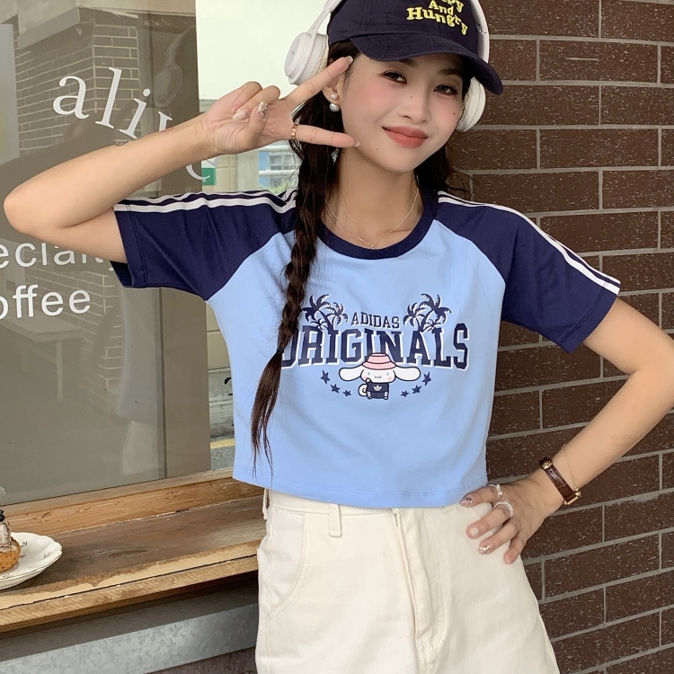 Adidas/阿迪达斯正品CROP BABY TEE C女联名款运动短袖T恤JH3175 - 图0