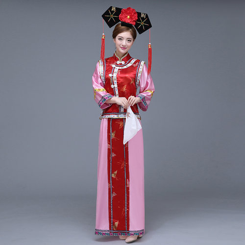 女士古装影楼摄影绣花格格服清朝宫女服装满族旗服宫廷舞蹈舞台装 - 图1