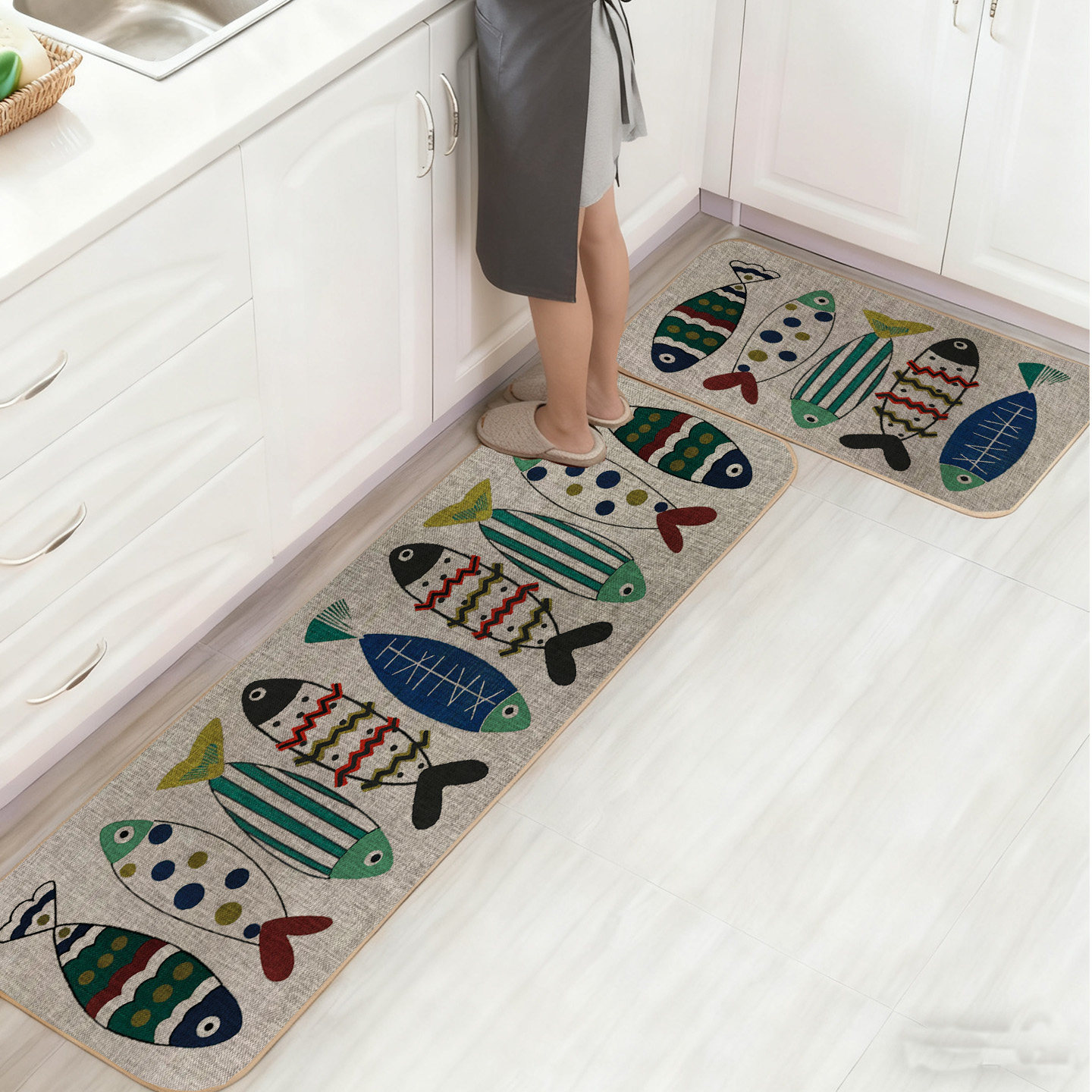 Simple linen kitchen floor mat is water-absorbent, non-slip and oil-proof