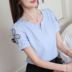 Áo cotton và vải lanh nữ mùa hè Hàn Quốc thời trang nữ thêu che bụng thon v-voan voan tay ngắn nước ngoài - Áo sơ mi chiffon ren áo ký giả nữ Áo sơ mi chiffon ren