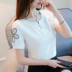 Áo cotton và vải lanh nữ mùa hè Hàn Quốc thời trang nữ thêu che bụng thon v-voan voan tay ngắn nước ngoài - Áo sơ mi chiffon ren áo ký giả nữ Áo sơ mi chiffon ren