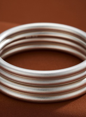 古法银实心线镯手镯999足银细小众设计手镯闭口足银磨砂手环经典